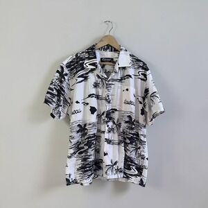 Favant Men's Hawaiian Shirt Island Map Palm Trees Cotton Aloha Button Up
